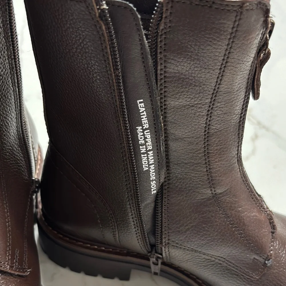 Brown Leather Ankle Boots with Elastic Panels